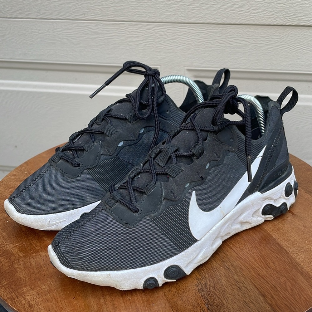 Nike Black and White React Element 55 Athletic Shoes